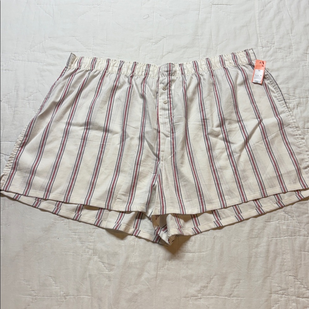 Colsie Women's Red & Blue Striped‎ Cotton Boxer Pajama Shorts - Size 1X NWT
